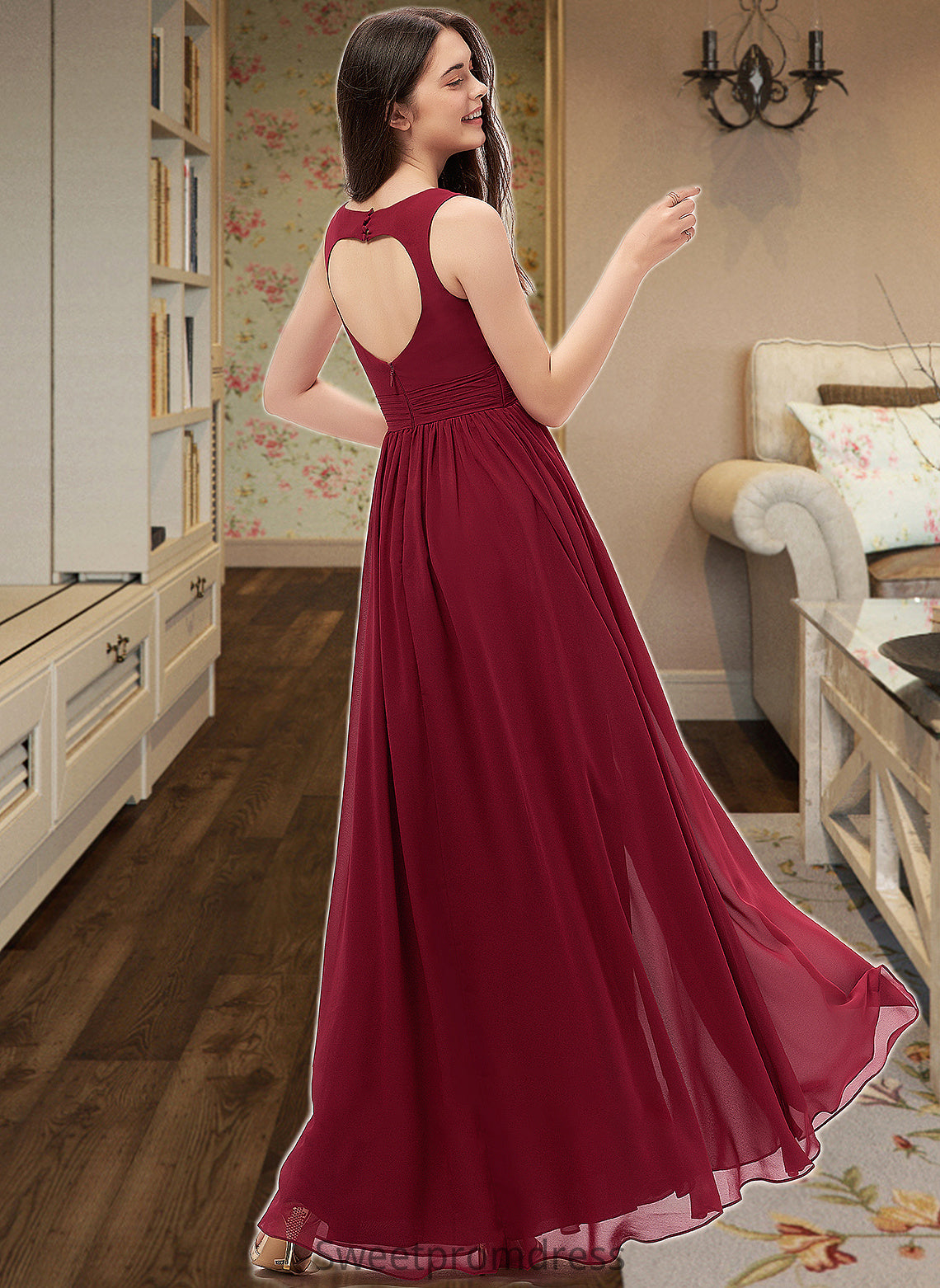 Mollie A-Line Sweetheart Floor-Length Chiffon Bridesmaid Dress With Ruffle Pockets DHP0013087