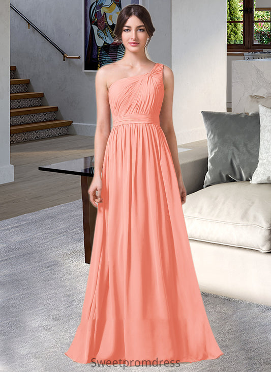 Dalia A-Line One-Shoulder Floor-length Chiffon Bridesmaid Dress DHP0013092