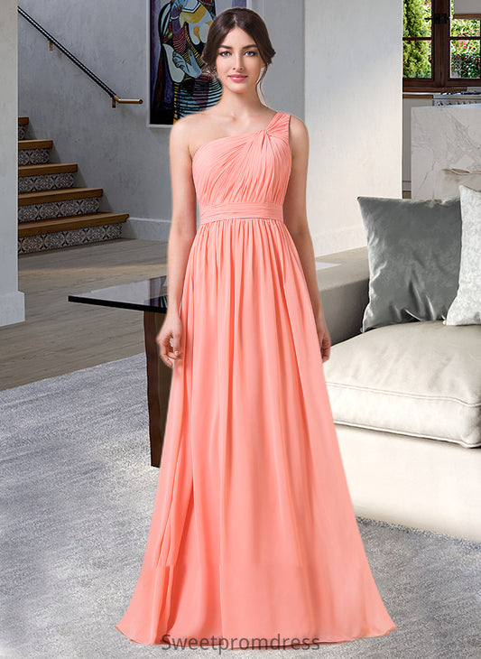 Dalia A-Line One-Shoulder Floor-length Chiffon Bridesmaid Dress DHP0013092