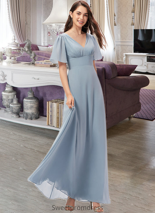 Alissa A-Line V-neck Floor-Length Chiffon Bridesmaid Dress DHP0013099