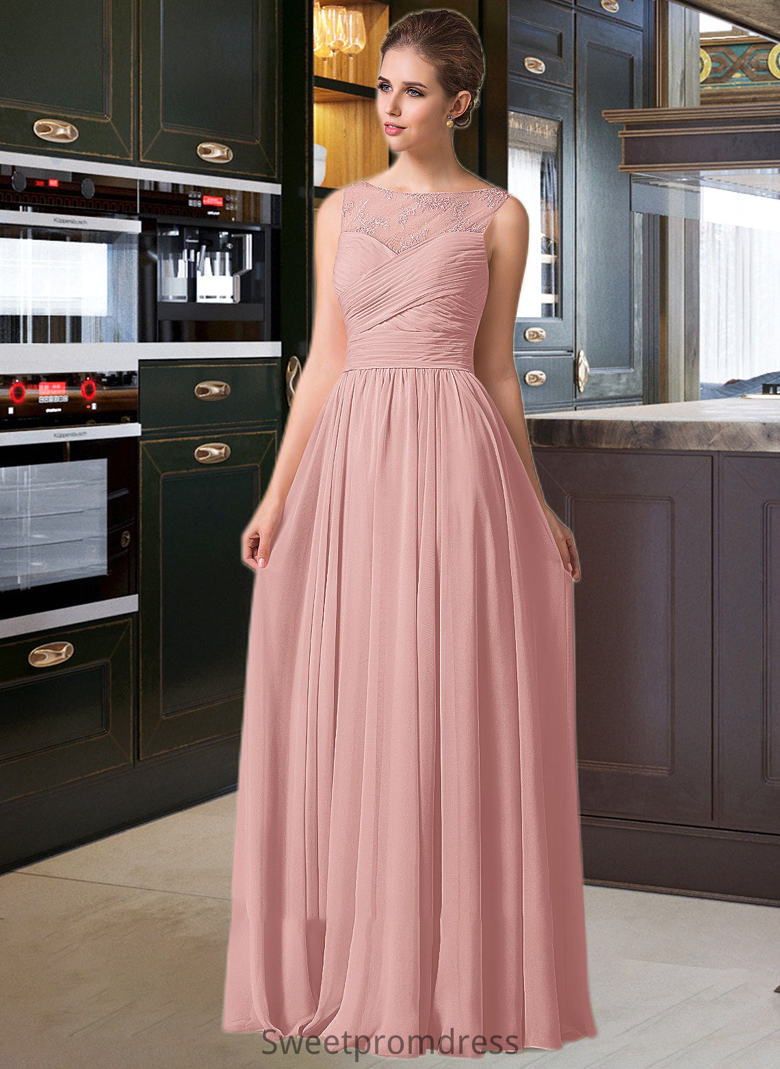 Miracle Chiffon Lace A-Line Floor-length Bridesmaid Dress DHP0013107