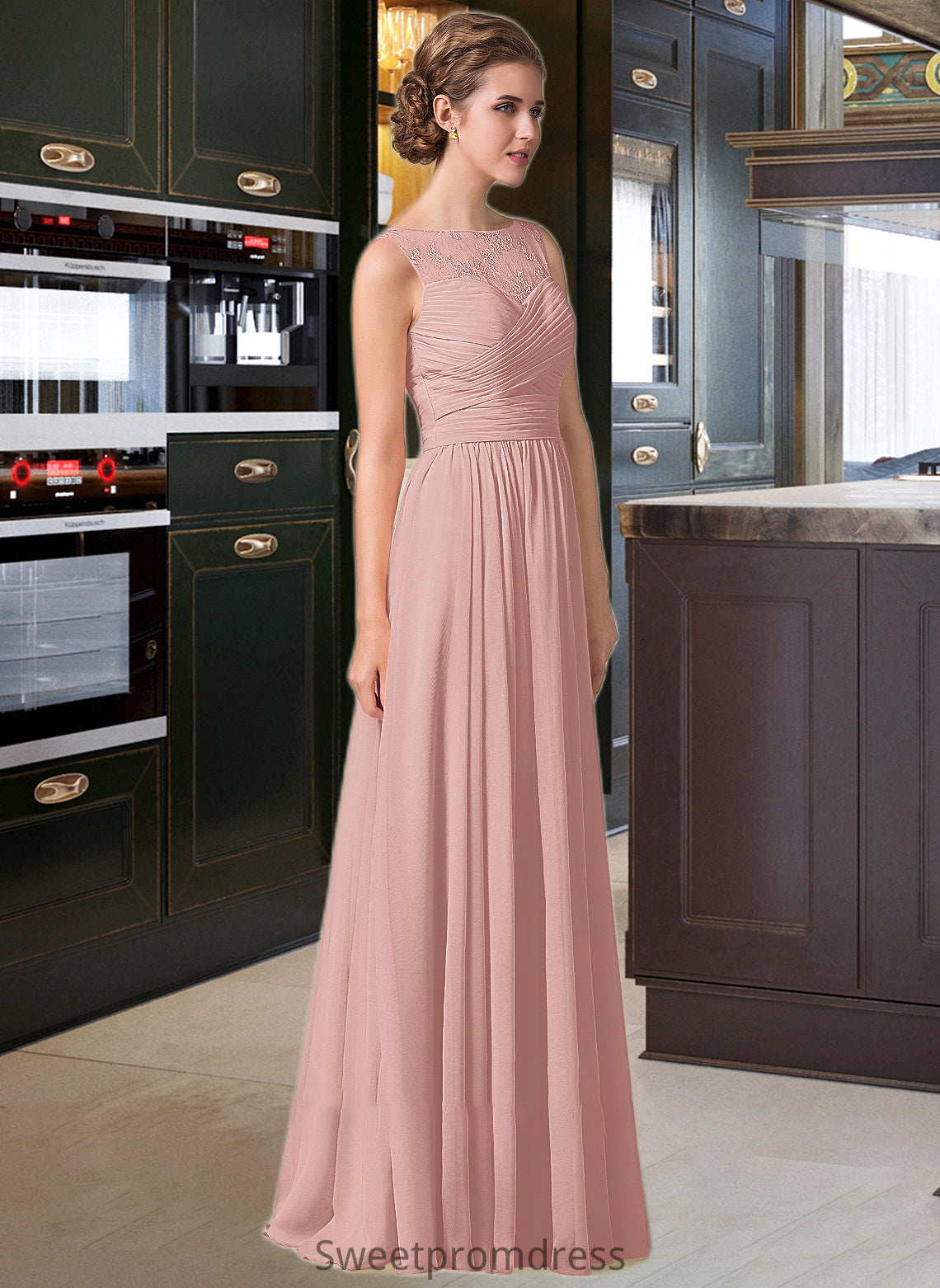 Miracle Chiffon Lace A-Line Floor-length Bridesmaid Dress DHP0013107