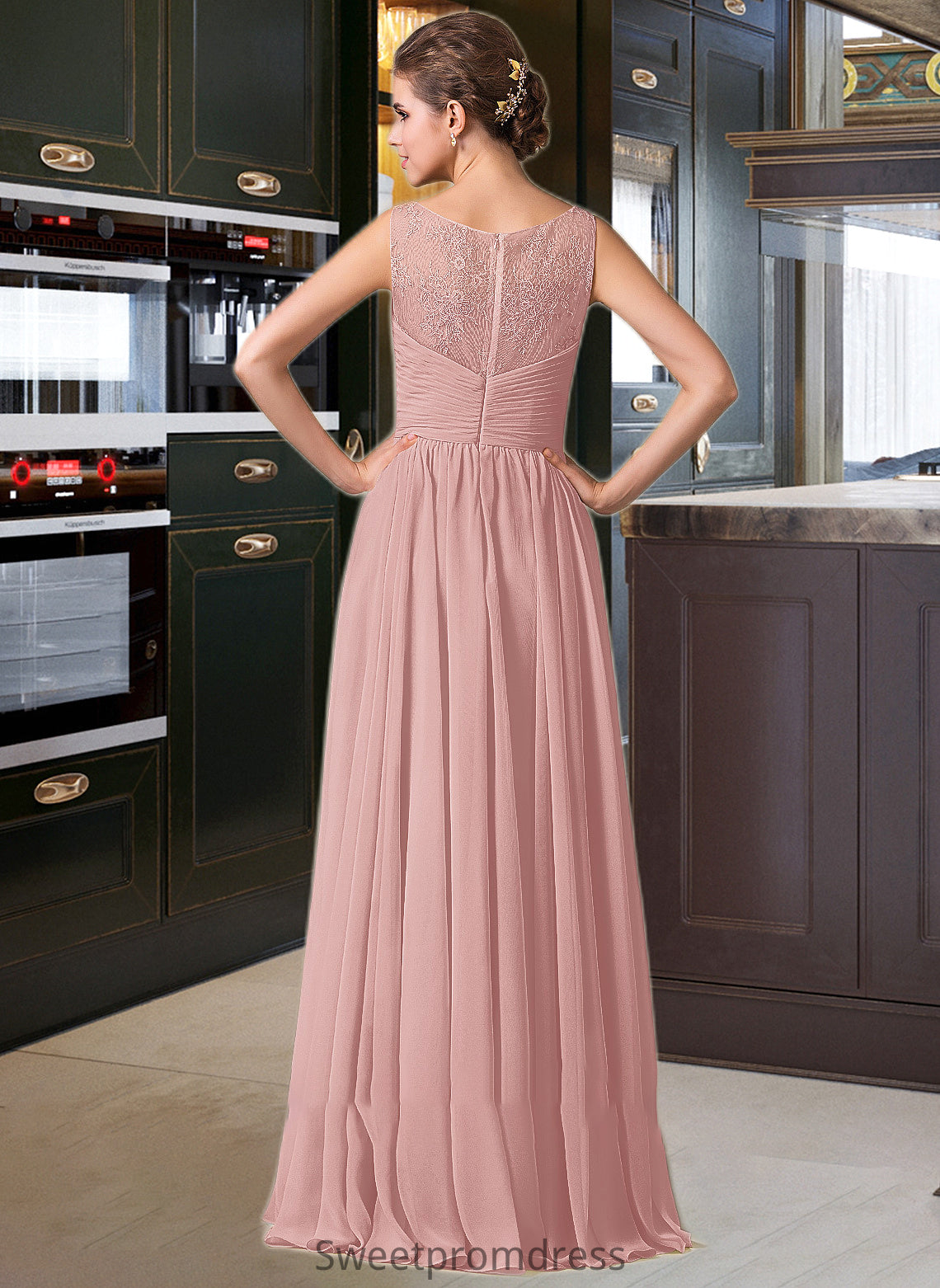 Miracle Chiffon Lace A-Line Floor-length Bridesmaid Dress DHP0013107