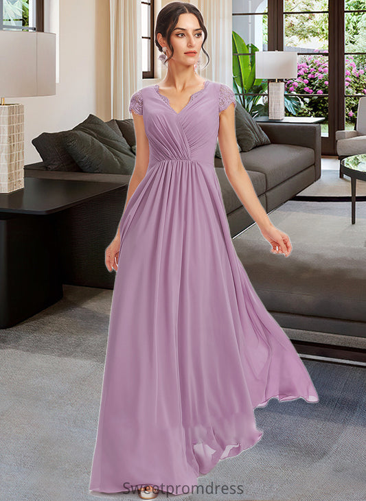 Kim A-Line V-neck Floor-Length Bridesmaid Dress With Lace DHP0013111