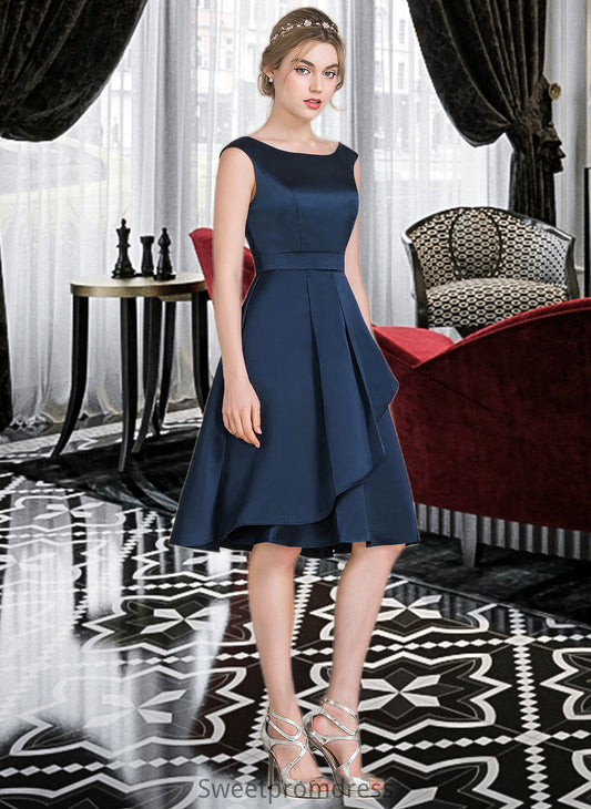 Cora A-Line Scoop Neck Knee-Length Satin Bridesmaid Dress With Cascading Ruffles DHP0013115