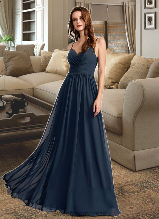 Alicia A-Line V-neck Floor-Length Bridesmaid Dress With Lace DHP0013127