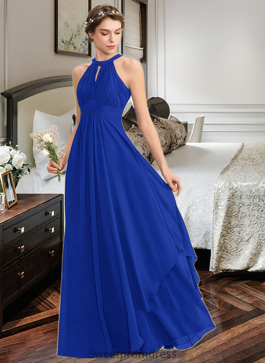 Rylee A-Line Scoop Neck Floor-Length Chiffon Bridesmaid Dress With Ruffle DHP0013133