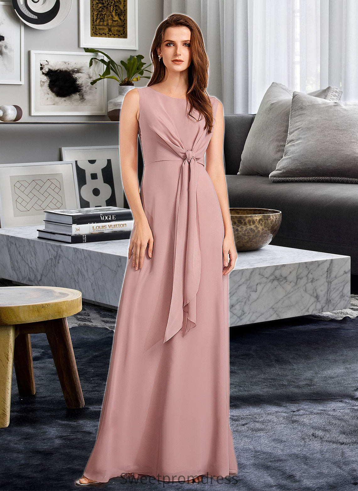 Keira A-Line Floor-Length Bridesmaid Dress With Bow(s) DHP0013139