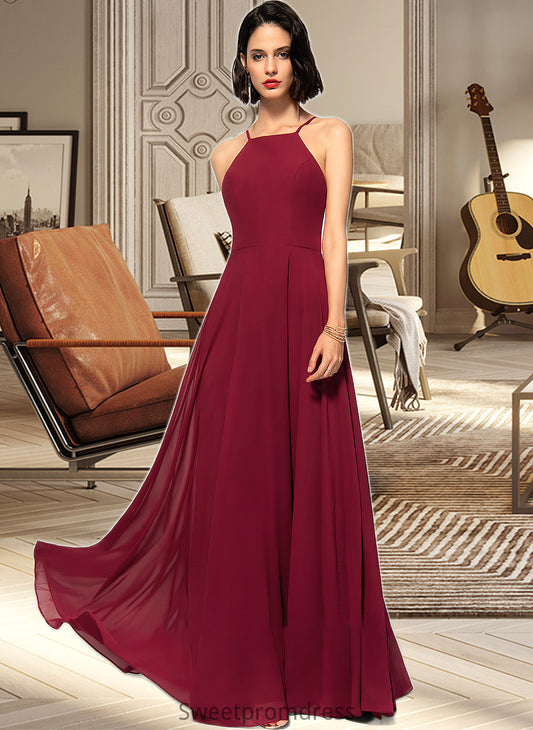 Madilynn A-Line Scoop Neck Square Neckline Floor-Length Chiffon Bridesmaid Dress DHP0013146