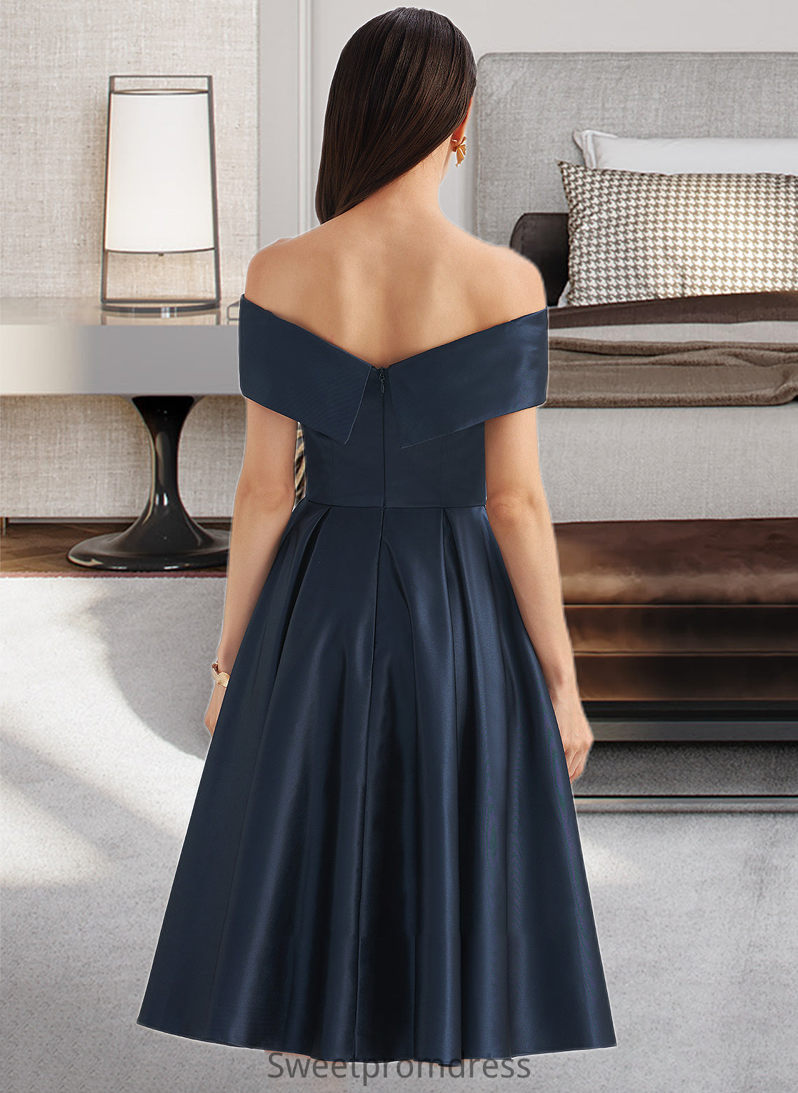 Everly A-Line Off-the-Shoulder Knee-Length Bridesmaid Dress With Pockets DHP0013150