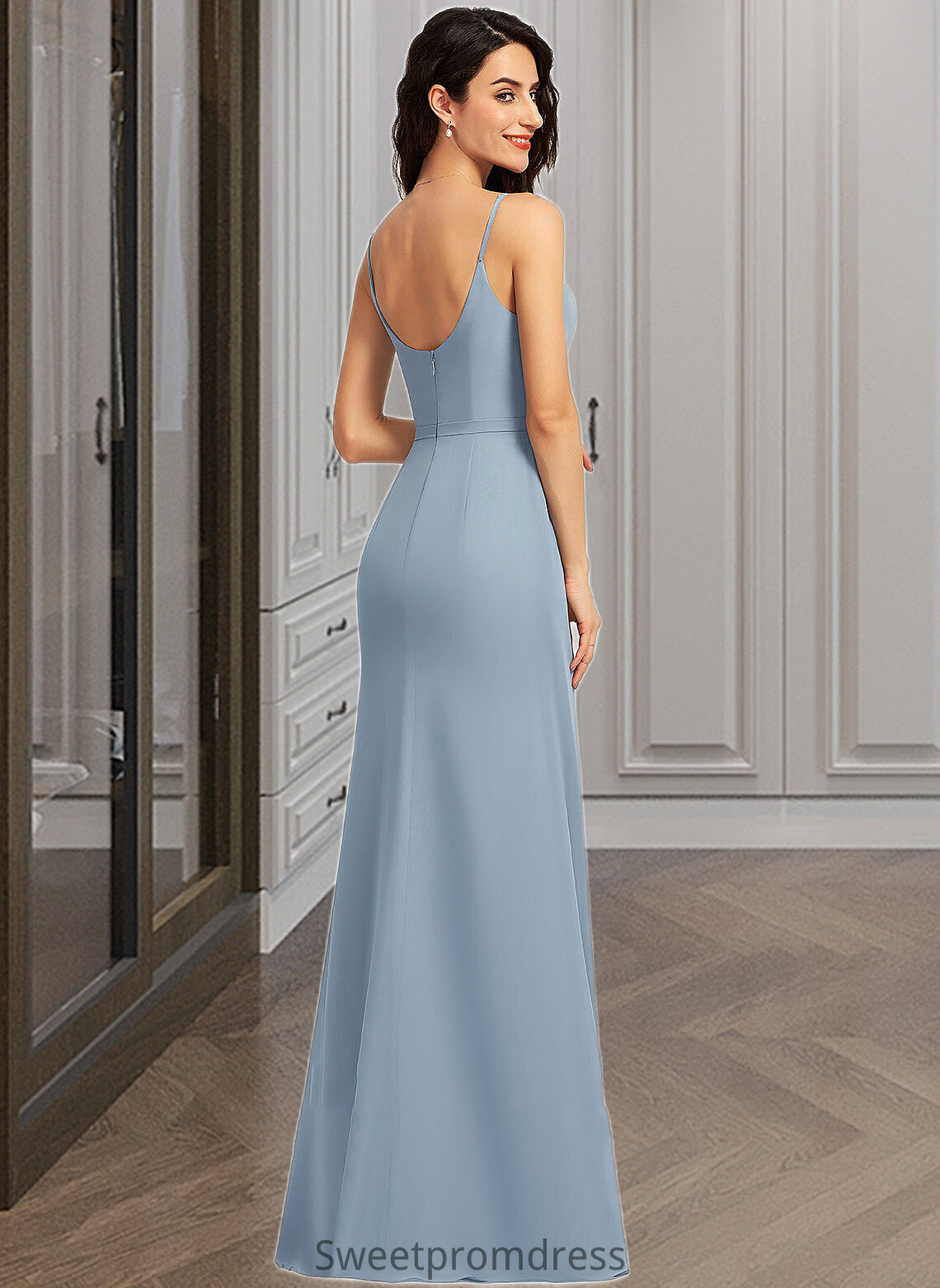 Undine Sheath/Column V-neck Floor-Length Bridesmaid Dress DHP0013152