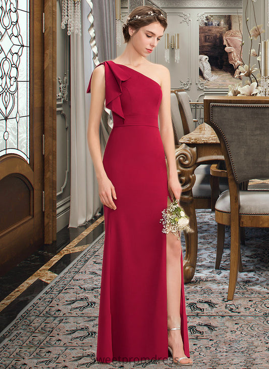 Cameron Sheath/Column One-Shoulder Floor-Length Stretch Crepe Bridesmaid Dress With Split Front DHP0013153