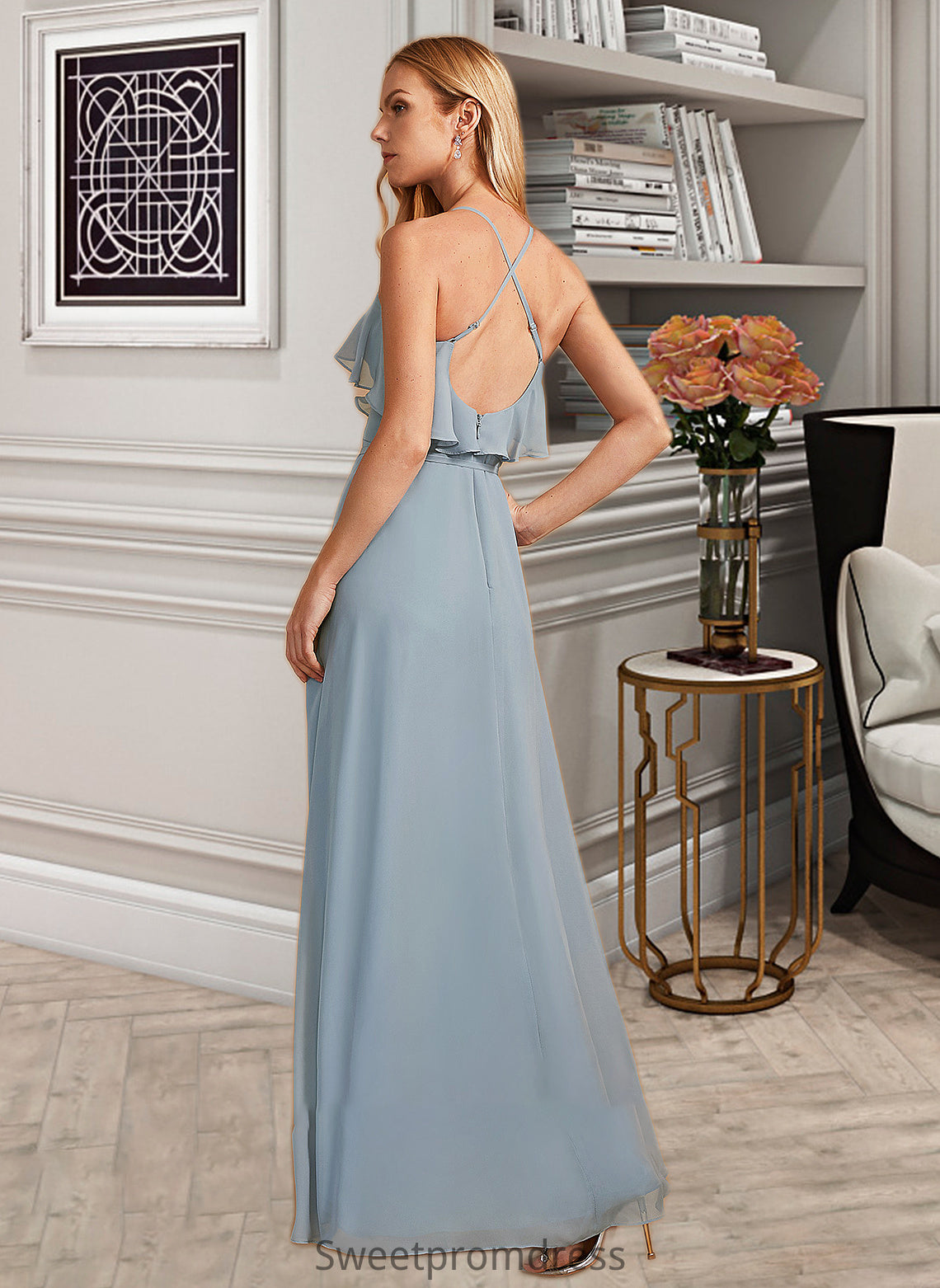 Mildred A-Line V-neck Asymmetrical Bridesmaid Dress With Ruffle DHP0013155