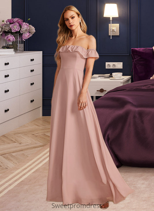 Frances A-Line Off-the-Shoulder Floor-Length Bridesmaid Dress With Ruffle DHP0013156