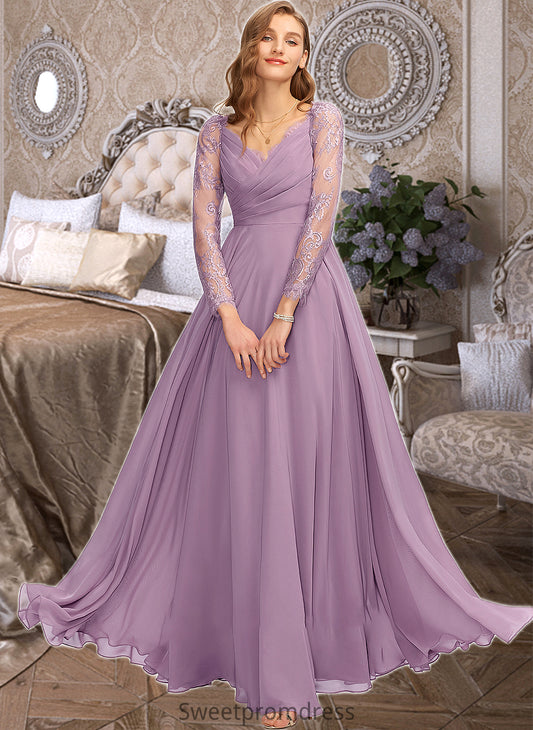 Amani A-Line V-neck Floor-Length Chiffon Bridesmaid Dress DHP0013162