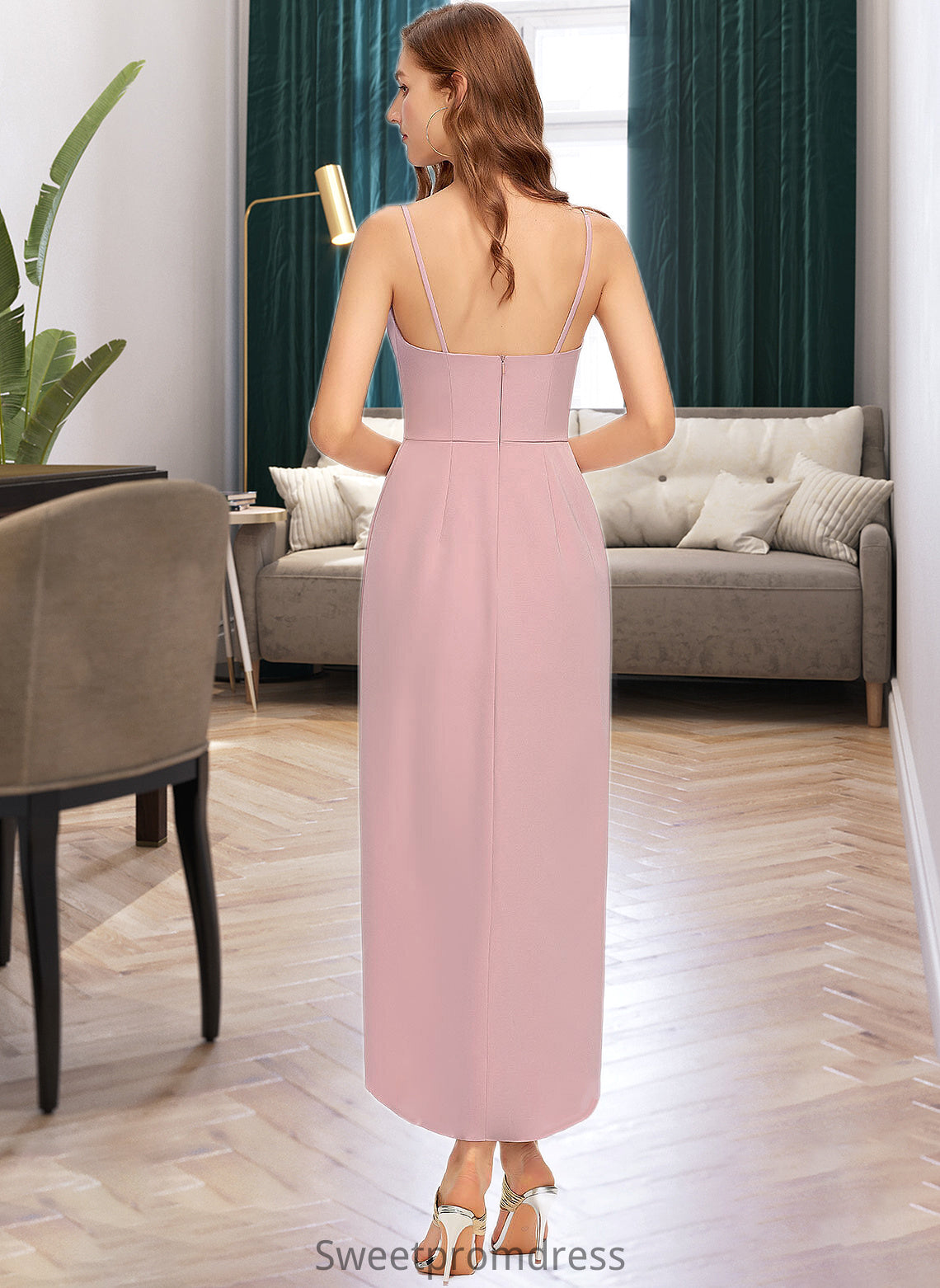 Eloise Sheath/Column V-neck Asymmetrical Stretch Crepe Bridesmaid Dress DHP0013167