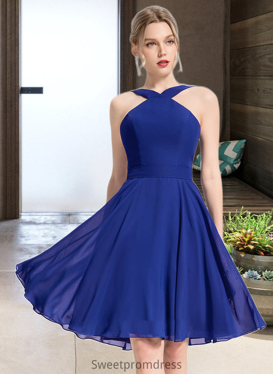 Sarahi A-line V-Neck Knee-Length Chiffon Bridesmaid Dress DHP0013170