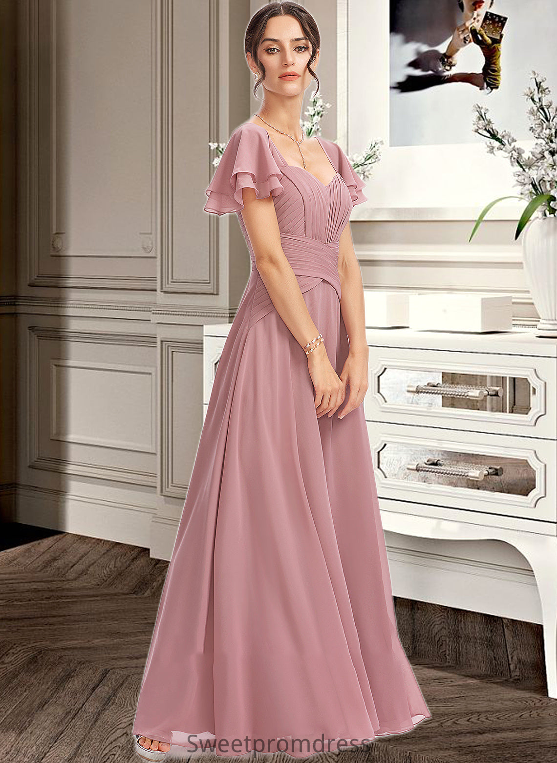 Salma A-Line Square Neckline Floor-Length Bridesmaid Dress With Ruffle Cascading Ruffles DHP0013172