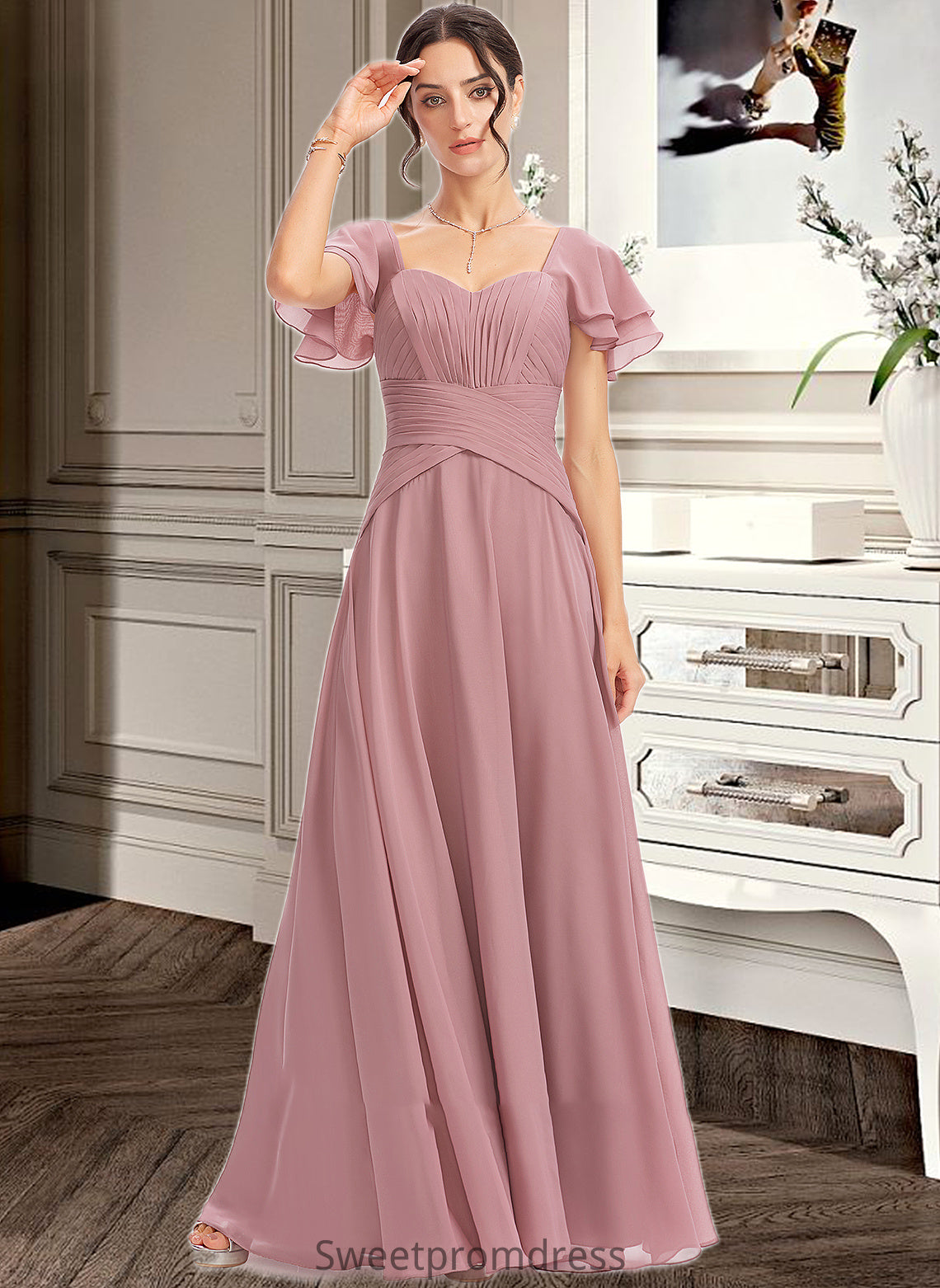 Salma A-Line Square Neckline Floor-Length Bridesmaid Dress With Ruffle Cascading Ruffles DHP0013172