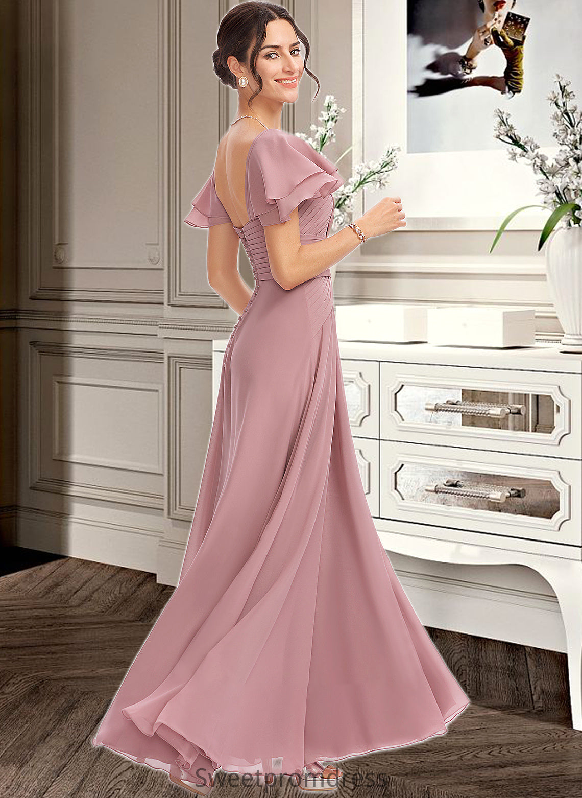 Salma A-Line Square Neckline Floor-Length Bridesmaid Dress With Ruffle Cascading Ruffles DHP0013172