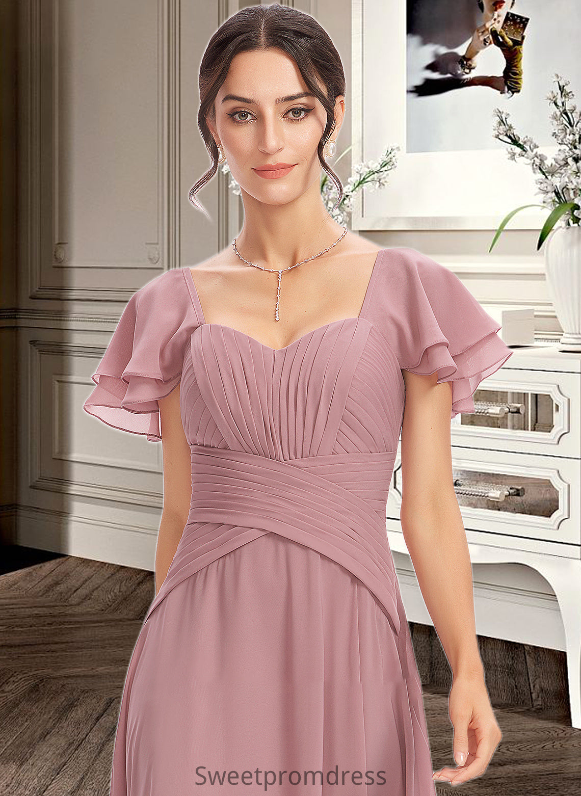 Salma A-Line Square Neckline Floor-Length Bridesmaid Dress With Ruffle Cascading Ruffles DHP0013172