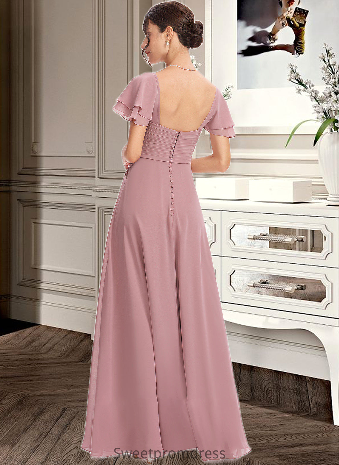 Salma A-Line Square Neckline Floor-Length Bridesmaid Dress With Ruffle Cascading Ruffles DHP0013172