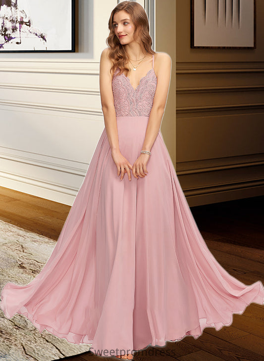 Judy A-Line V-neck Floor-Length Chiffon Bridesmaid Dress DHP0013173