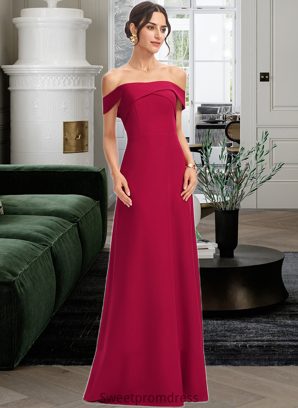 Erika Sheath/Column Off-the-Shoulder Floor-Length Bridesmaid Dress With Ruffle DHP0013177