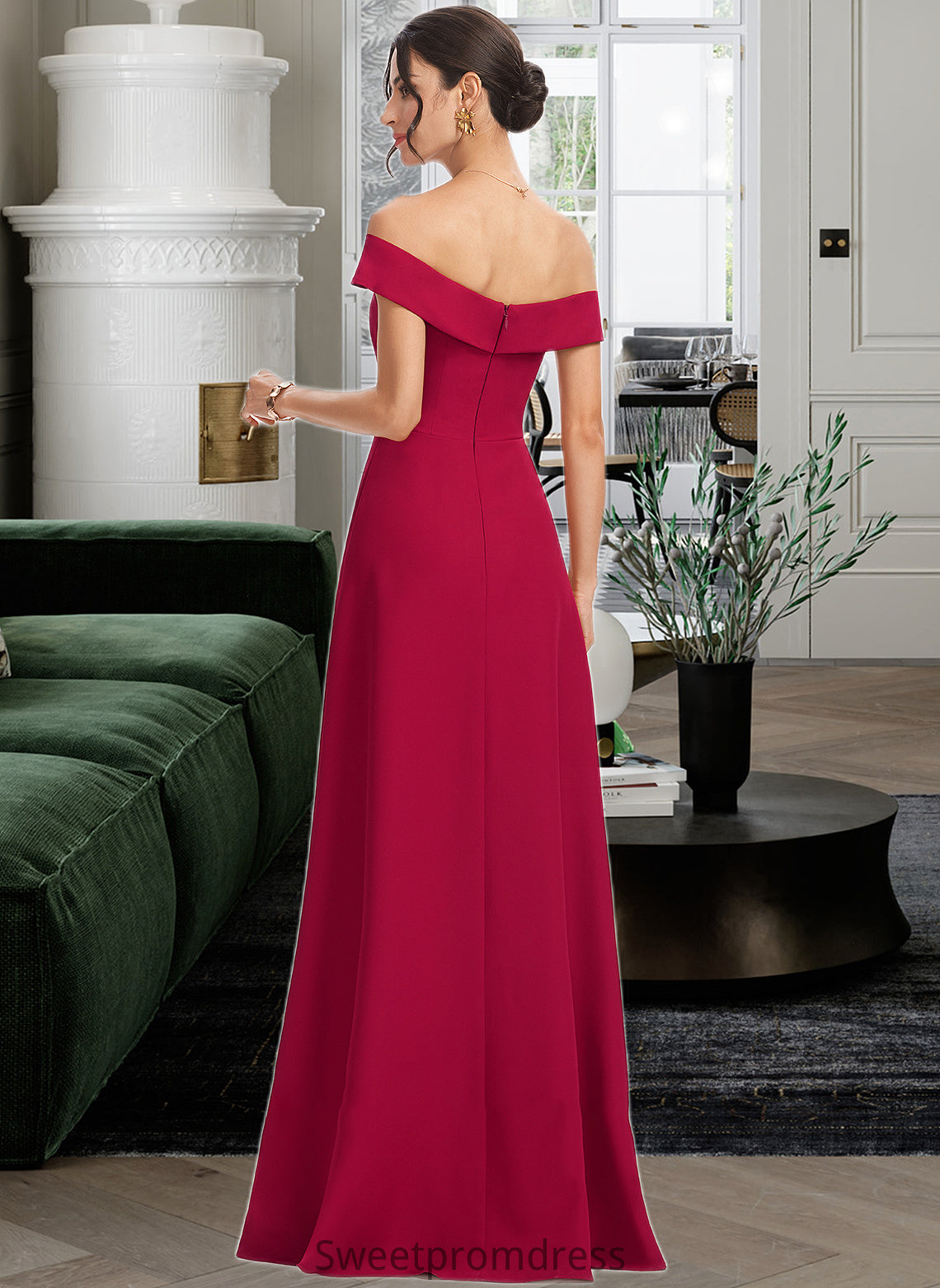 Erika Sheath/Column Off-the-Shoulder Floor-Length Bridesmaid Dress With Ruffle DHP0013177