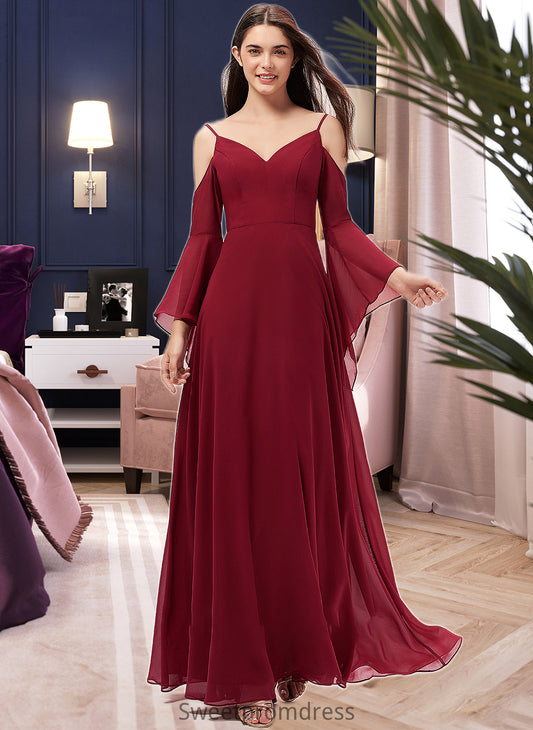 Aliana A-line V-Neck Floor-Length Chiffon Bridesmaid Dress DHP0013178