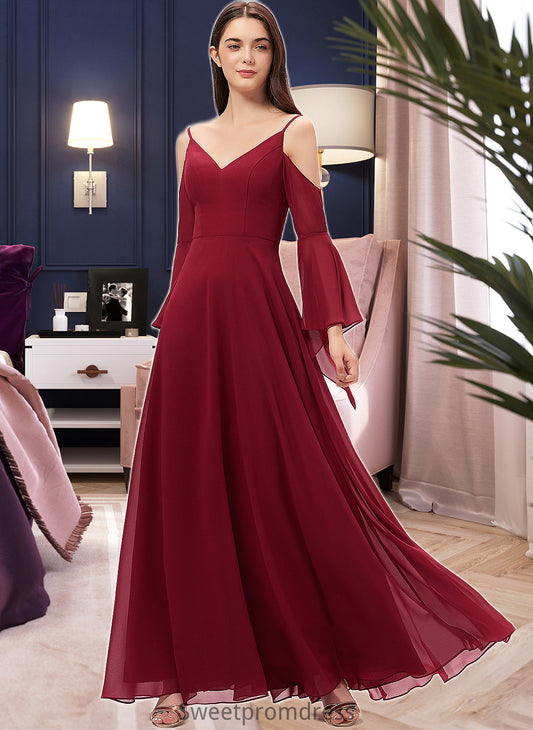 Aliana A-line V-Neck Floor-Length Chiffon Bridesmaid Dress DHP0013178