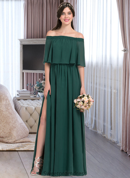 Florence A-Line Off-the-Shoulder Floor-Length Chiffon Bridesmaid Dress With Split Front DHP0013192