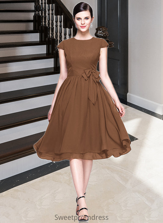 Maribel Chiffon Knee-length Bridesmaid Dress with Cap Sleeves And Sashes DHP0013195