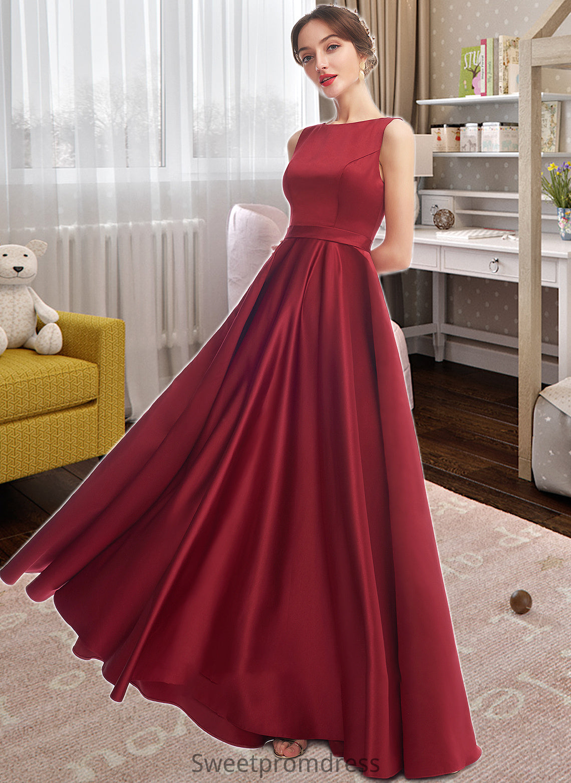 Francesca A-Line Scoop Neck Floor-Length Bridesmaid Dress DHP0013198