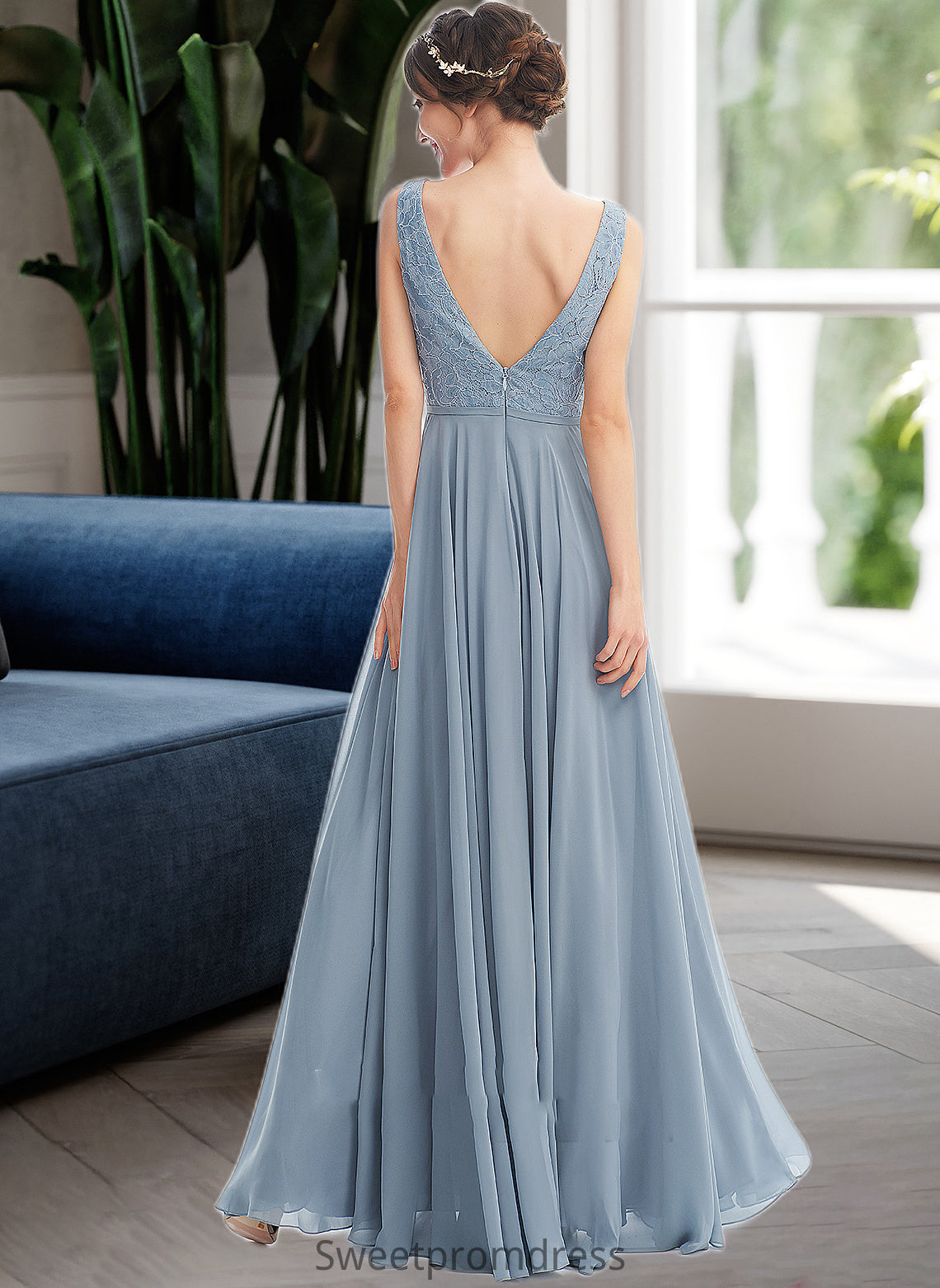 Heather A-Line V-neck Floor-Length Bridesmaid Dress DHP0013199