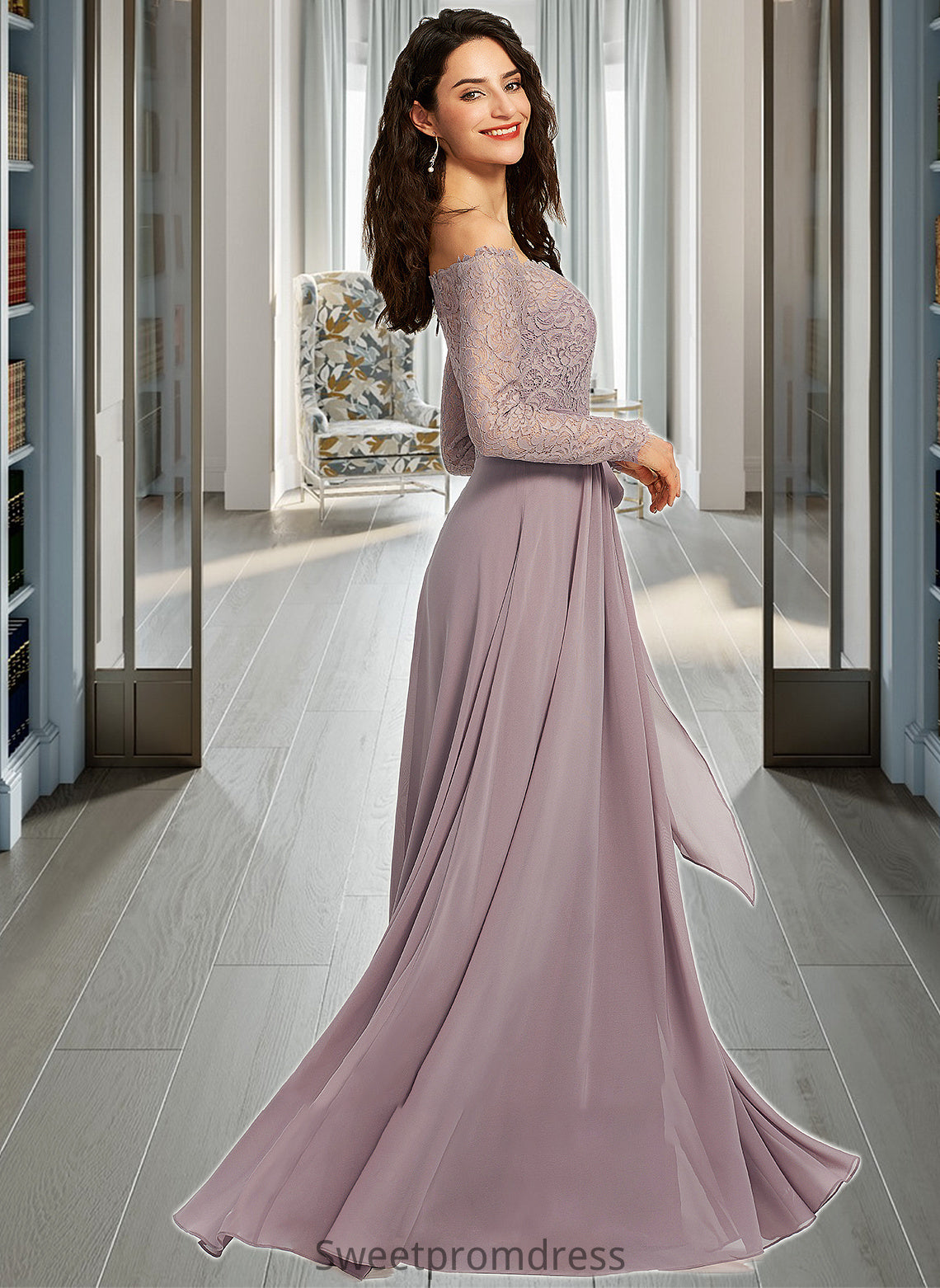 Giana A-Line Off-the-Shoulder Floor-Length Bridesmaid Dress DHP0013200