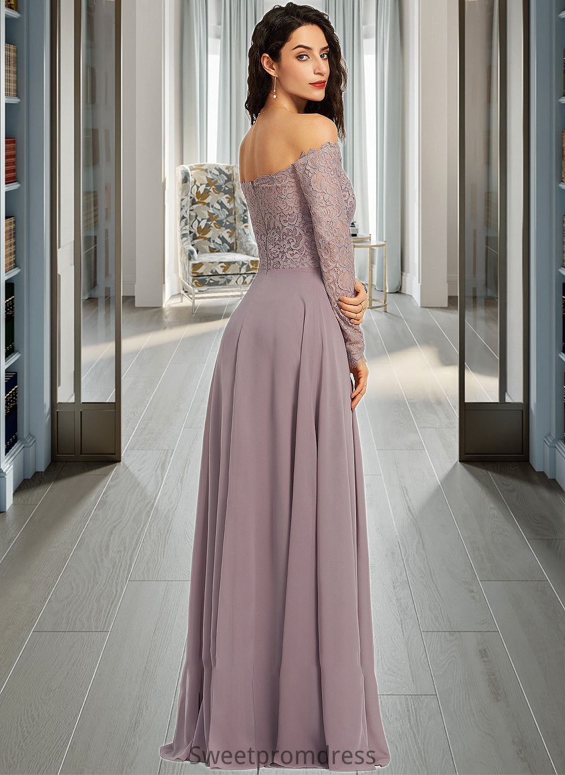 Giana A-Line Off-the-Shoulder Floor-Length Bridesmaid Dress DHP0013200