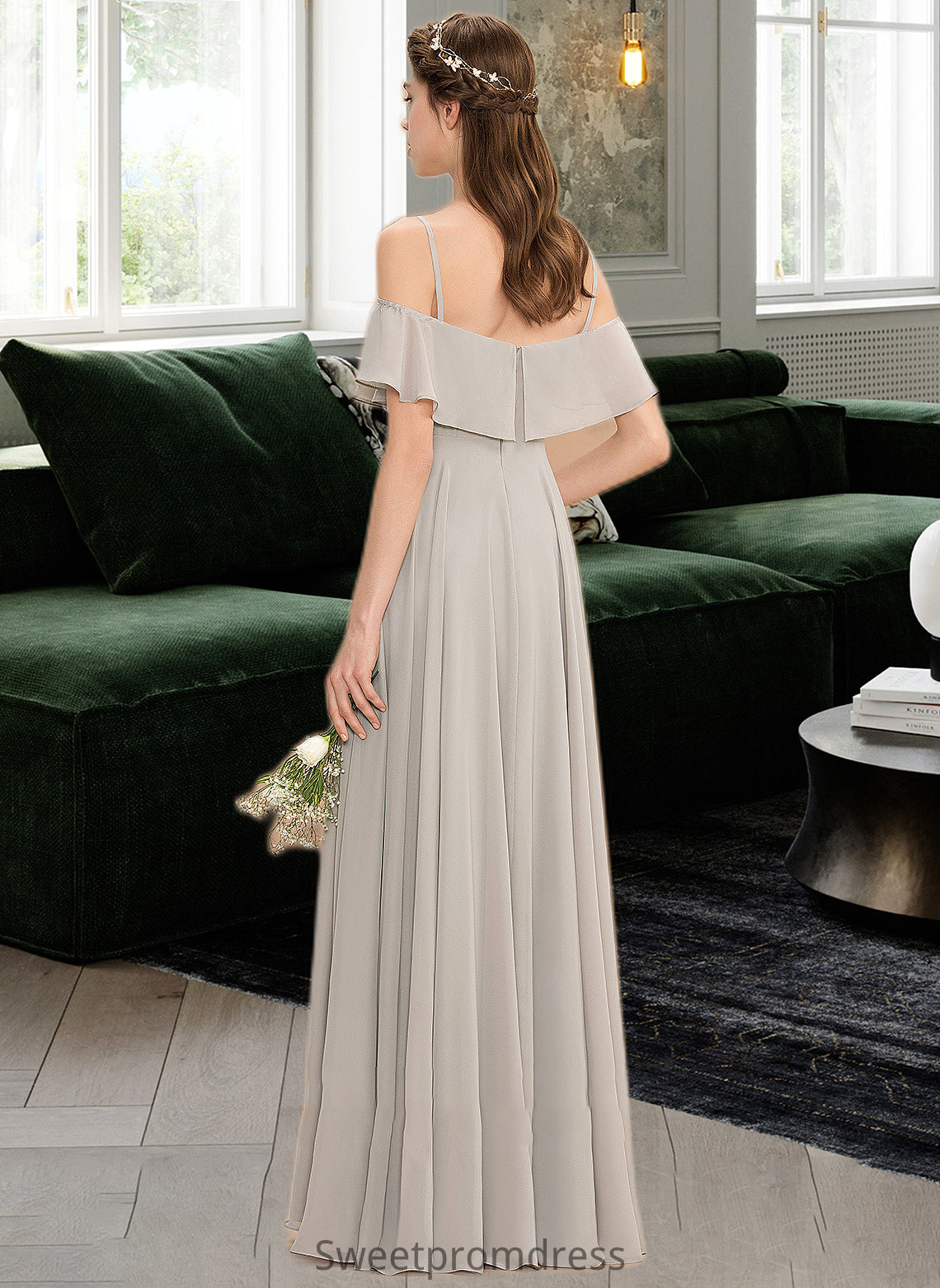 Genesis A-Line Off-the-Shoulder Floor-Length Chiffon Bridesmaid Dress DHP0013202