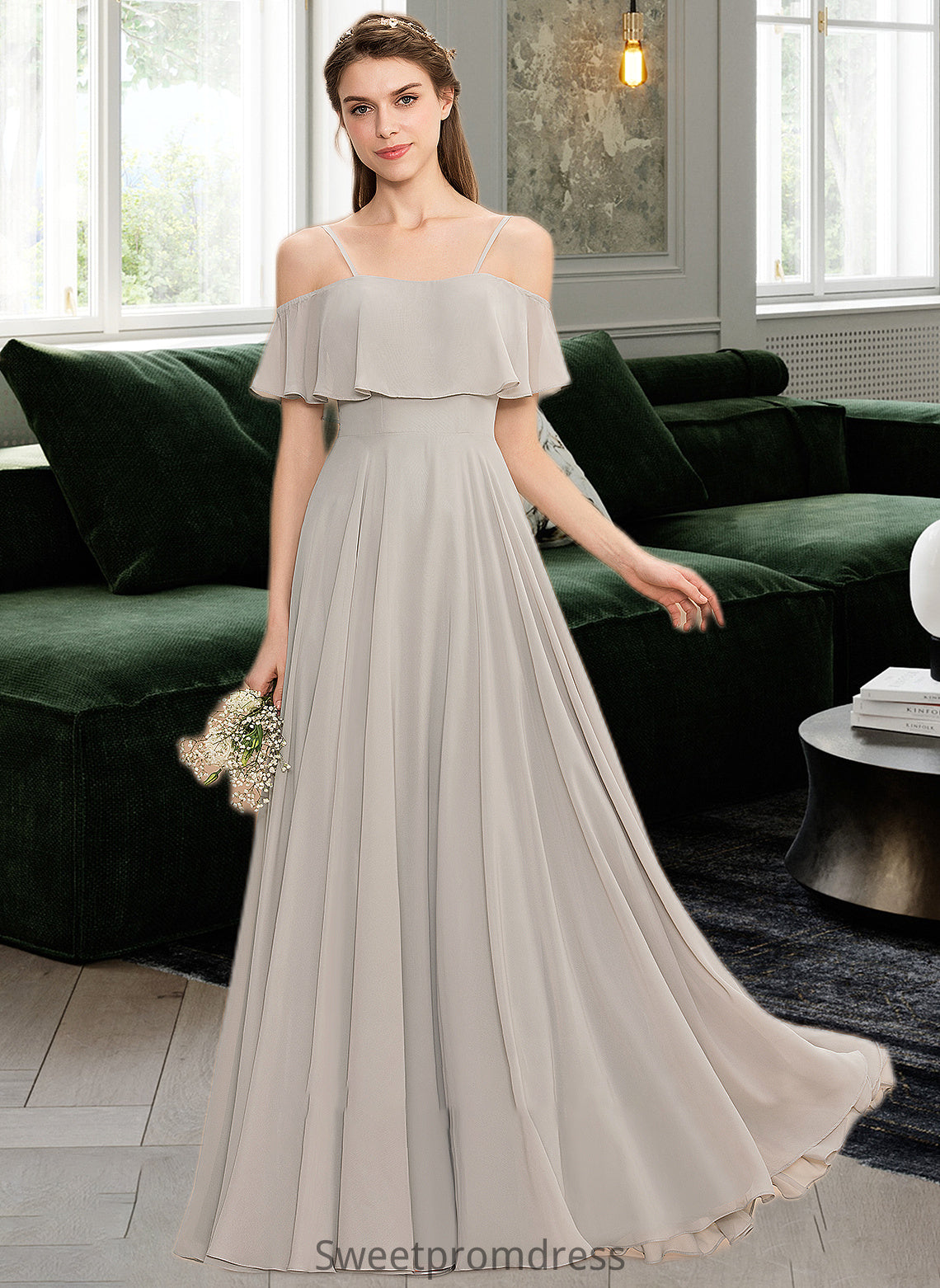 Genesis A-Line Off-the-Shoulder Floor-Length Chiffon Bridesmaid Dress DHP0013202