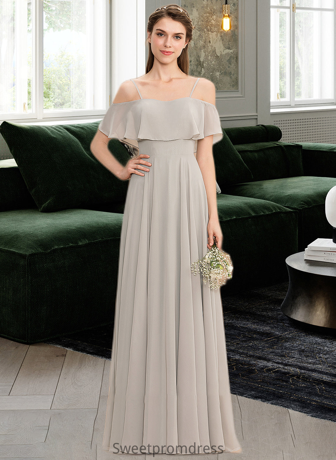 Genesis A-Line Off-the-Shoulder Floor-Length Chiffon Bridesmaid Dress DHP0013202