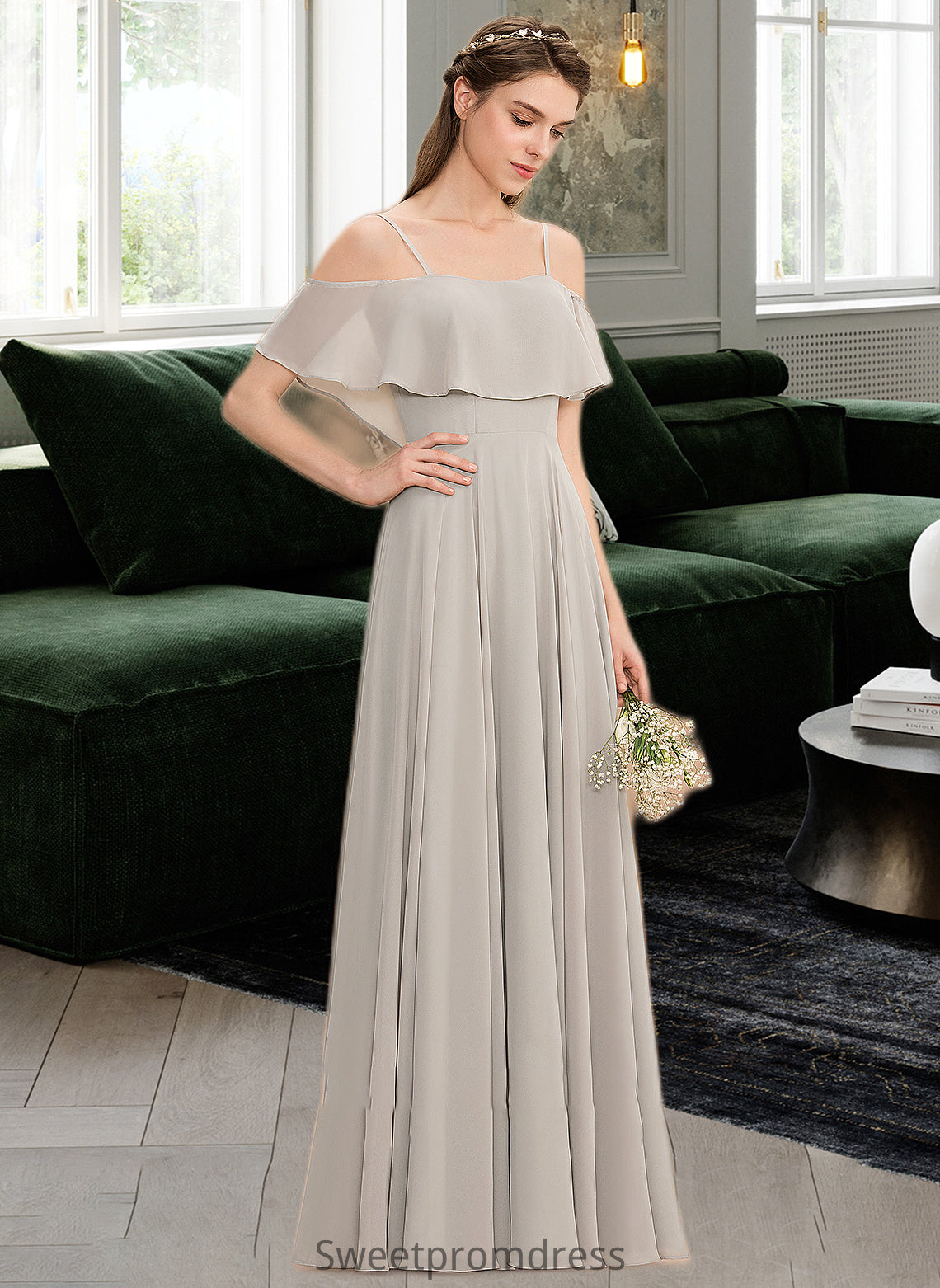 Genesis A-Line Off-the-Shoulder Floor-Length Chiffon Bridesmaid Dress DHP0013202