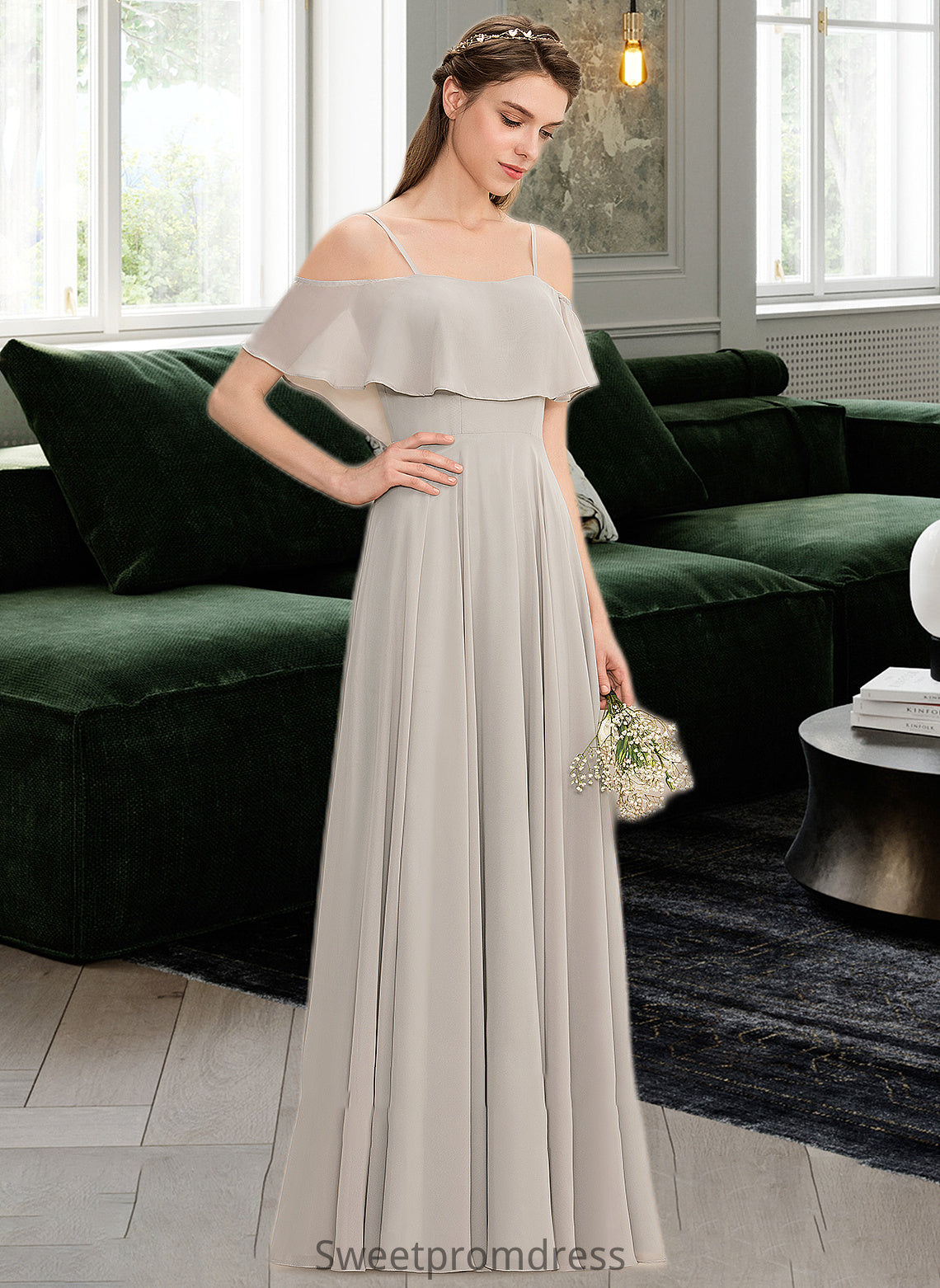 Genesis A-Line Off-the-Shoulder Floor-Length Chiffon Bridesmaid Dress DHP0013202