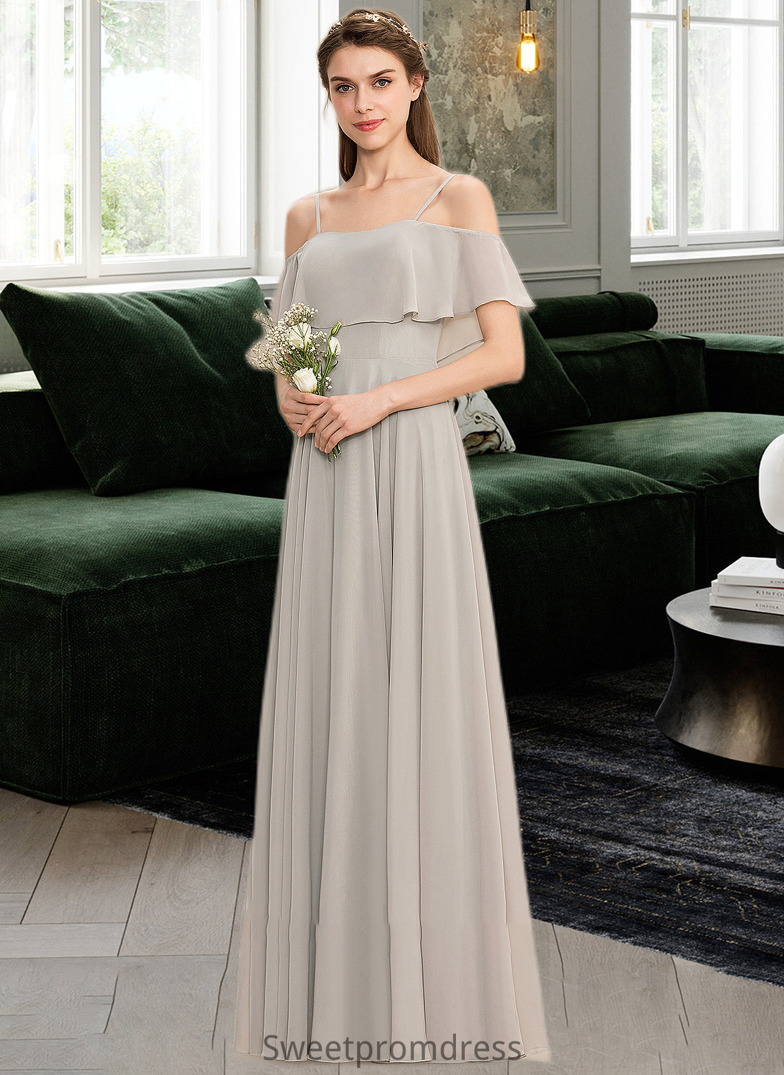 Genesis A-Line Off-the-Shoulder Floor-Length Chiffon Bridesmaid Dress DHP0013202