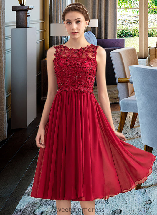 Clare A-Line Scoop Neck Knee-Length Chiffon Lace Bridesmaid Dress With Beading Sequins DHP0013208