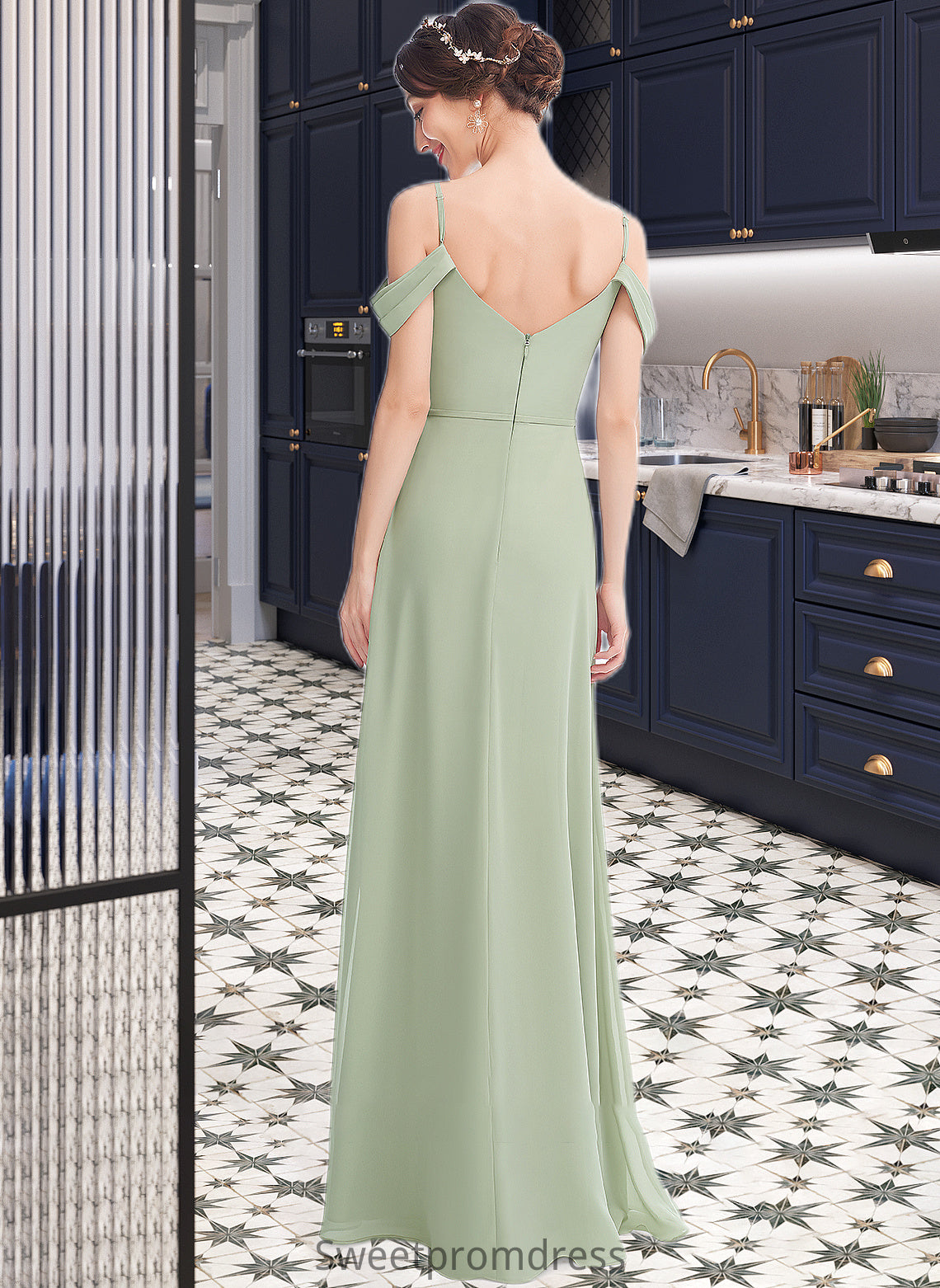 Brittany A-Line V-neck Floor-Length Bridesmaid Dress With Ruffle Split Front DHP0013213