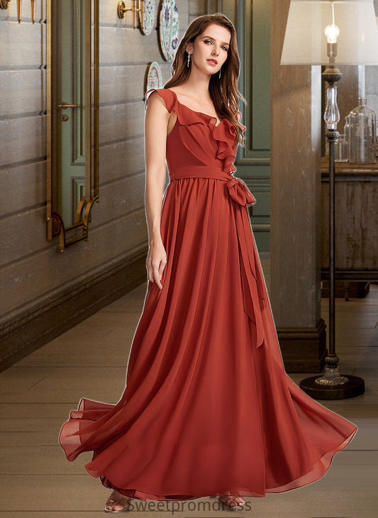 Dayana A-Line V-neck Floor-Length Bridesmaid Dress With Ruffle DHP0013221