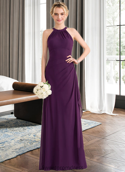 Lana A-Line Scoop Neck Floor-Length Chiffon Bridesmaid Dress With Cascading Ruffles DHP0013228