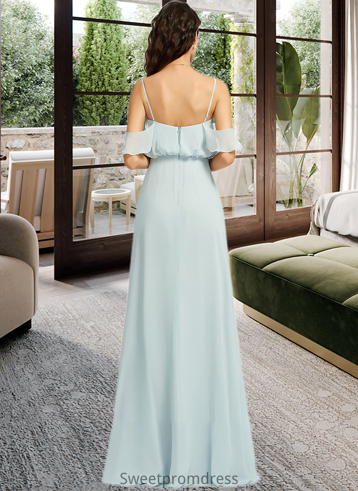 Charlee A-Line Off-the-Shoulder Floor-Length Bridesmaid Dress With Split Front DHP0013231