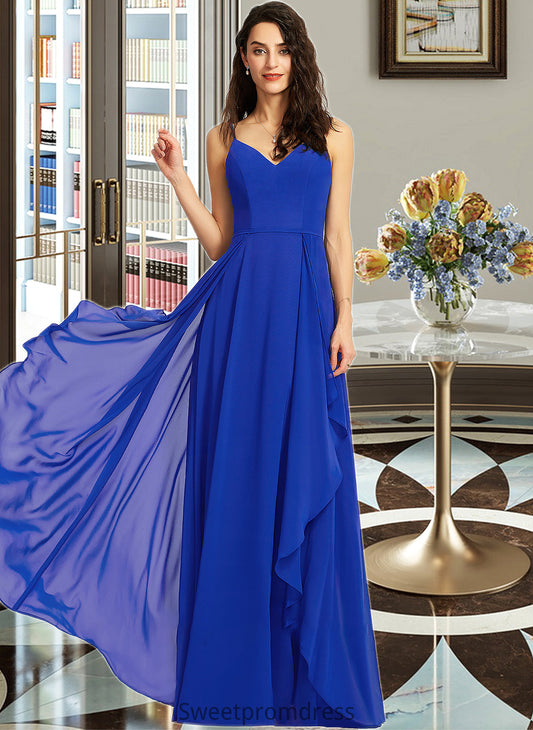 Karlee A-Line V-neck Floor-Length Bridesmaid Dress With Ruffle DHP0013233