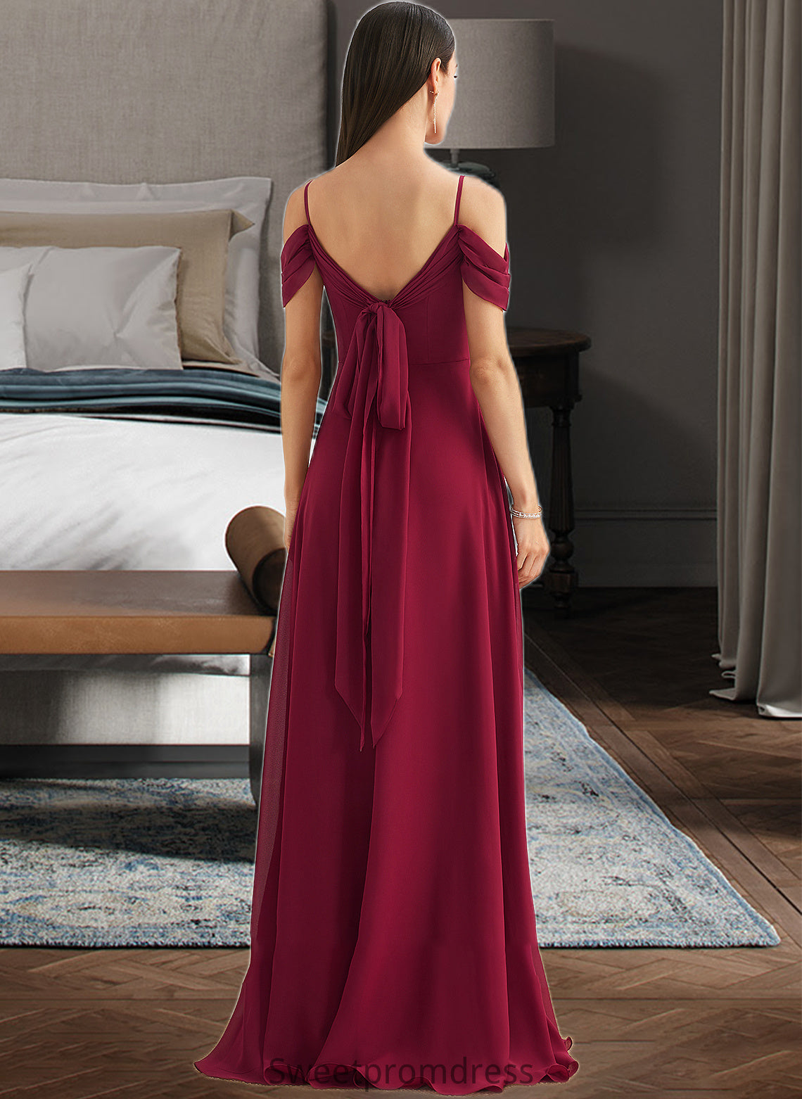 Hadassah A-Line Square Neckline Floor-Length Bridesmaid Dress With Bow(s) DHP0013242